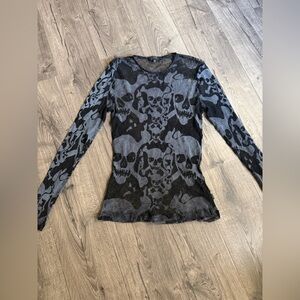 VTG Tripp NYC Mesh Sheer Shirt MENS L FLAWLESS Skull & Crossbones Goth Emo